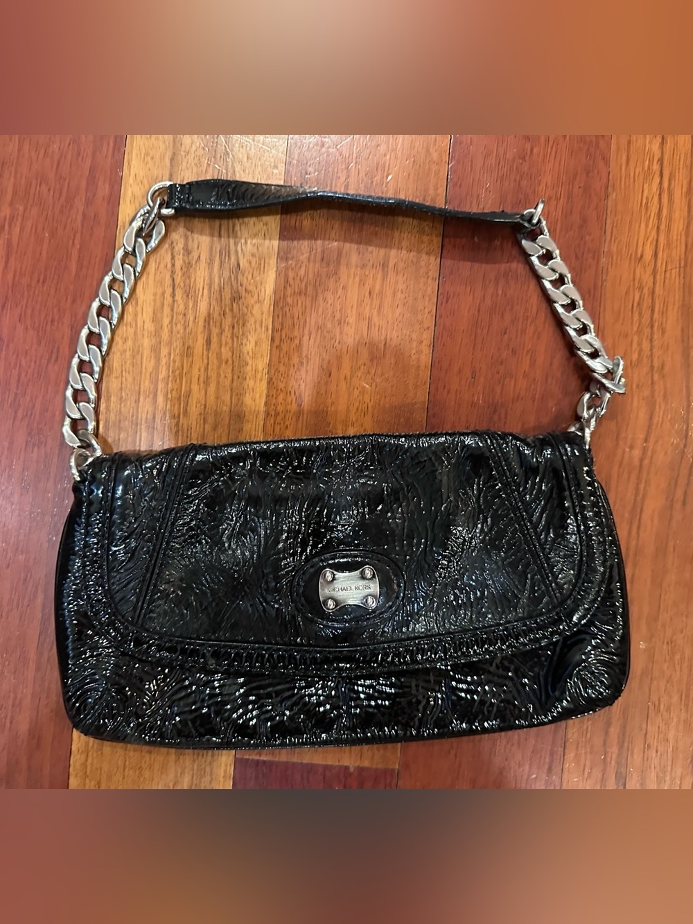 Michael Kors Black Patent Chain-Handle clutch